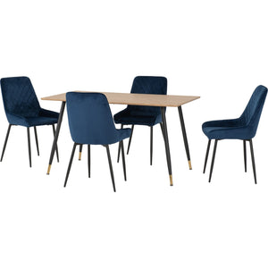 Hamilton Medium Dining Set with Avery Chairs - Medium Oak Effect/Black/Sapphire Blue Velvet