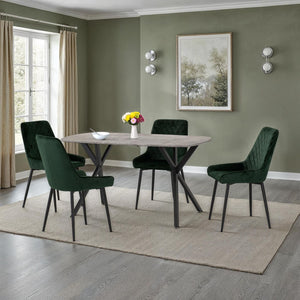 Athens Rectangular Dining Set with Avery Chairs - CONCRETE/EMERALD GREEN VELVET