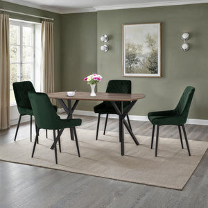 Athens Rectangular Dining Set with Avery Chairs - Medium Oak Effect/Black/Emerald Green Velvet