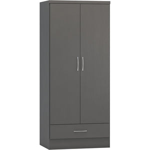 Nevada 2 Door 1 Drawer Wardrobe - 3D EFFECT GREY