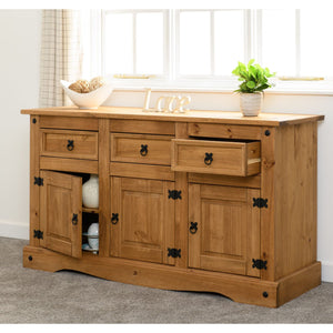 Corona 3 Door 3 Drawer Sideboard - DISTRESSED WAXED PINE