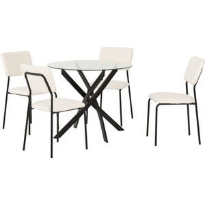 Sheldon Round Glass Top Dining Set - CLEAR GLASS/IVORY BOUCLE FABRIC