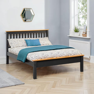 Monaco 4'6" Bed Low Foot End - DARK GREY/OAK EFFECT