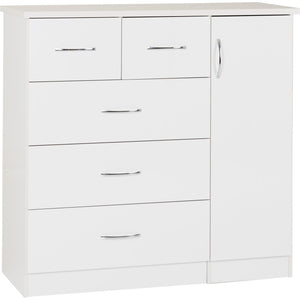 Nevada 5 Drawer Low Wardrobe - WHITE GLOSS