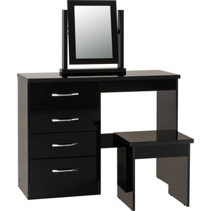Nevada 4 Drawer Dressing Table Set - BLACK GLOSS