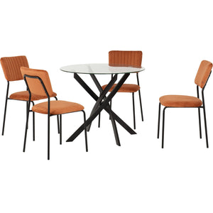 Sheldon Round Glass Top Dining Set - CLEAR GLASS/BURNT ORANGE VELVET FABRIC