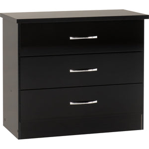 Nevada 3 Drawer Chest - BLACK GLOSS