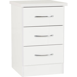 Nevada 3 Drawer Bedside - WHITE GLOSS