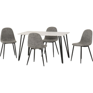 Marlow Dining Set with Athens Chairs - WHITE MARBLE/GREY PU