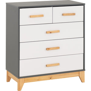 Cleveland 3+2 Drawer Chest - WHITE/GREY METAL EFFECT