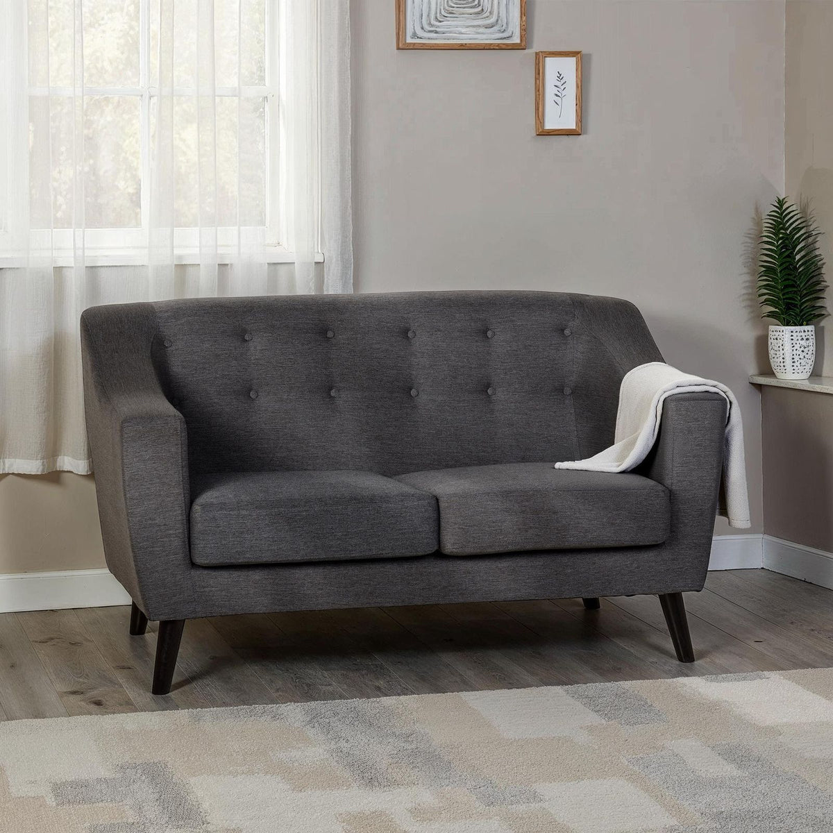 Ashley 2 Seater Sofa - Dark Grey Fabric