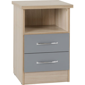 Nevada 2 Drawer Bedside - GREY GLOSS/LIGHT OAK EFFECT VENEER