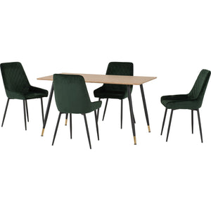 Hamilton Medium Dining Set with Avery Chairs - Medium Oak Effect/Black/Emerald Green Velvet