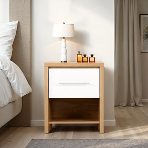 Seville 1 Drawer Bedside - WHITE GLOSS/LIGHT OAK EFFECT VENEER