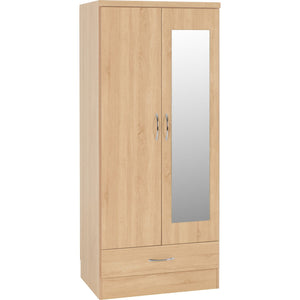 Nevada Mirrored 2 Door 1 Drawer Wardrobe - SONOMA OAK EFFECT