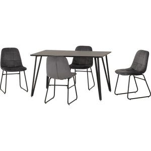 Marlow Dining Set with Lukas Chairs - Black Marble Effect/Black/Grey Velvet