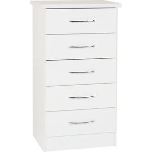 Nevada 5 Drawer Narrow Chest - WHITE GLOSS