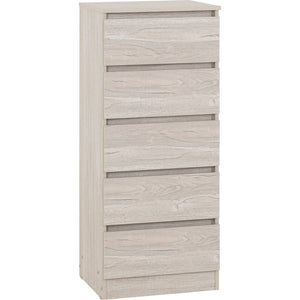 Malvern 5 Drawer Narrow Chest - URBAN SNOW