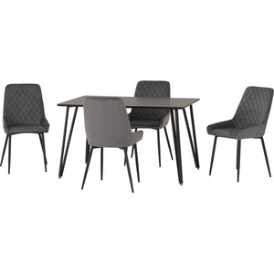 Marlow Dining Set with Avery Chairs - Black Marble Effect/Black/Grey Velvet