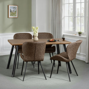 Quebec Wave Edge Dining Set - MEDIUM OAK EFFECT/BROWN PU