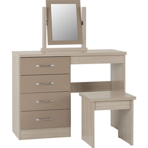 Nevada 4 Drawer Dressing Table Set - OYSTER GLOSS/LIGHT OAK EFFECT VENEER
