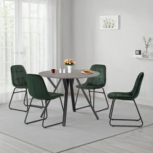 Athens Round Dining Set with Lukas Chairs - Concrete Effect/Black/Emerald Green Velvet