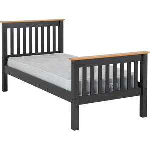Monaco 3' Bed High Foot End - DARK GREY/OAK EFFECT