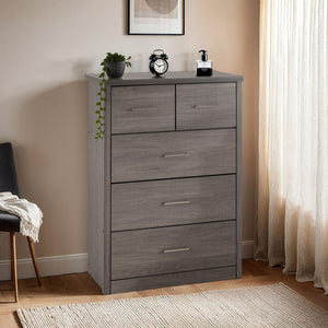 Lisbon 3+2 Drawer Chest - BLACK WOOD GRAIN