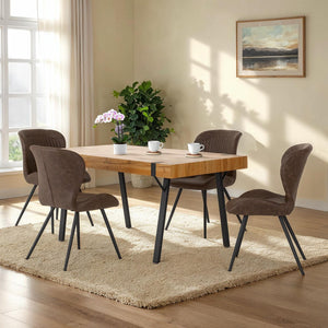 Treviso Dining Set with Quebec Chairs - Light Oak Effect/Black/Brown Faux Leather