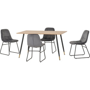 Hamilton Medium Dining Set with Lukas Chairs - Medium Oak Effect/Black/Grey Velvet