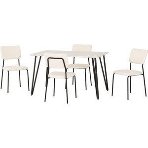 Marlow Dining Set with Sheldon Chairs - WHITE MARBLE/IVORY BOUCLE FABRIC