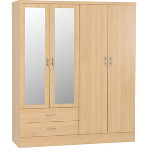 Nevada 4 Door 2 Drawer Mirrored Wardrobe - SONOMA OAK EFFECT
