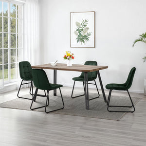 Quebec Wave Edge Dining Set with Lukas Chairs - Medium Oak Effect/Black/Emerald Green Velvet