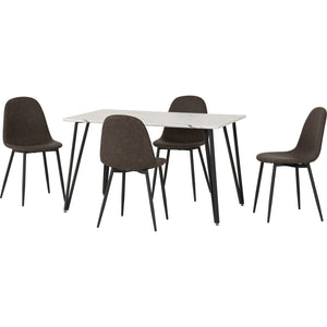 Marlow Dining Set with Athens Chairs - White Marble Effect/Black/Brown Faux Leather