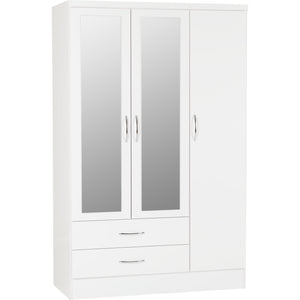 Nevada 3 Door 2 Drawer Mirrored Wardrobe - WHITE GLOSS