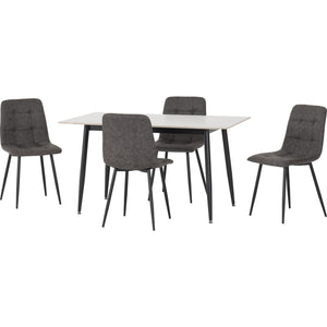 Fenton Dining Set (4 Chairs) - WHITE/DARK GREY SUEDE FABRIC
