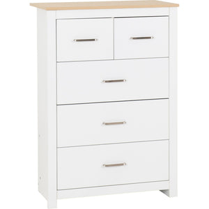 Portland 3+2 Drawer Chest - WHITE/OAK EFFECT
