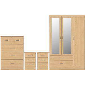 Nevada 3 Door 2 Drawer Mirrored Wardrobe Bedroom Set - SONOMA OAK EFFECT