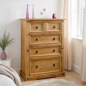Corona 3+2 Drawer Chest - DISTRESSED WAXED PINE