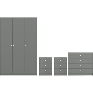 Denver 3 Door Wardrobe Bedroom Set - GREY GLOSS