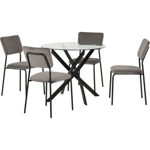 Sheldon Round Glass Top Dining Set - CLEAR GLASS/GREY VELVET FABRIC