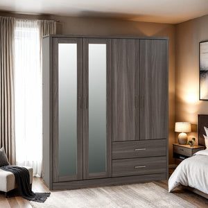 Lisbon 4 Door Wardrobe - BLACK WOOD GRAIN
