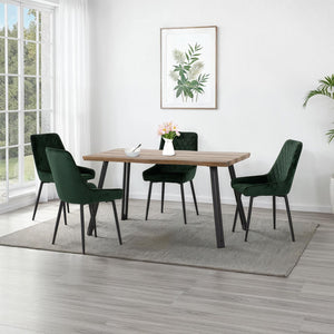 Quebec Wave Edge Dining Set with Avery Chairs - Medium Oak Effect/Black/Emerald Green Velvet