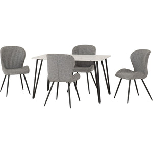 Marlow Dining Set with Quebec Chairs - WHITE MARBLE/GREY PU
