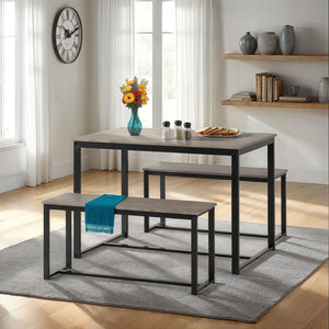 Lincoln 1+2 Dining Bench Set - STONE EFFECT/BLACK
