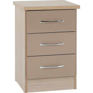 Nevada 3 Drawer Bedside - OYSTER GLOSS/LIGHT OAK EFFECT VENEER