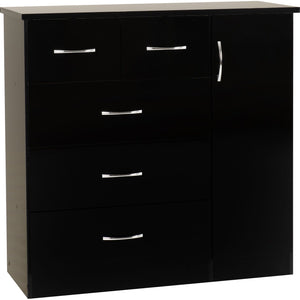 Nevada 5 Drawer Low Wardrobe - BLACK GLOSS
