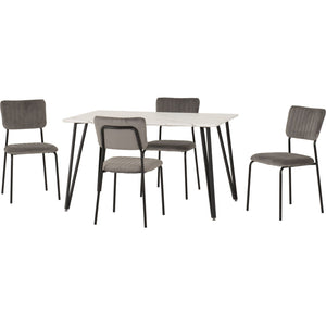 Marlow Dining Set with Sheldon Chairs - WHITE MARBLE/GREY VELVET FABRIC