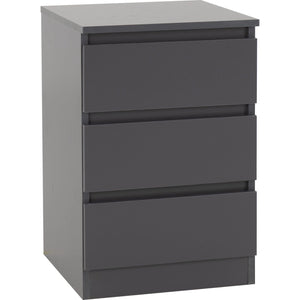 Malvern 3 Drawer Bedside - GREY