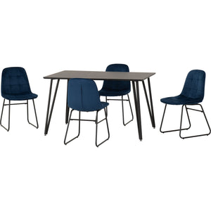 Marlow Dining Set with Lukas Chairs - Black Marble Effect/Black/Sapphire Blue Velvet